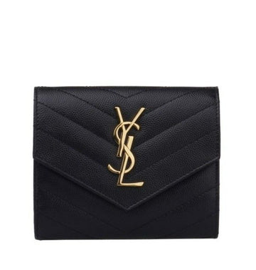SAINT LAURENT Monogram Brieftasche mit goldfarbener Hardware in Schwarz 403943 BOW01 1000 87299843
