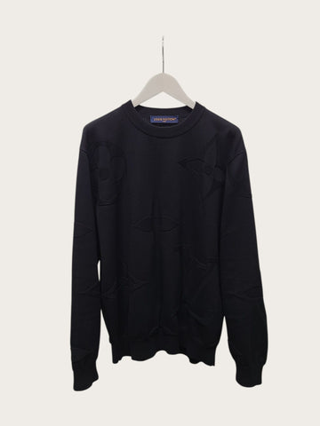 Louis Vuitton Black Tone on Tone Monogram Long Sleeve Crewneck Knit 153748319