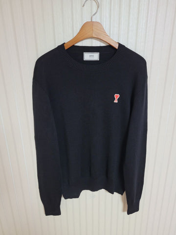 AMI Black Small Heart Embroidery Wool Knit E20HK001 153767198