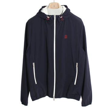 Brunello Cucinelli 26SS Embroidered Logo Bonded Nylon Hooded Windbreaker Jacket Navy MM49A7440G C1086 153784549