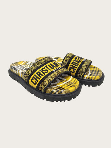 Dior Yellow Black Check and D-Way Slide Mule 153793736