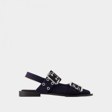 GANNI Denim feminine Buckle Ballerinas 25SS 151057828