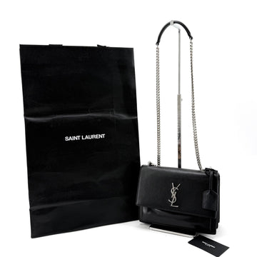 SAINT LAURENT ブラック カーフ レザー サンセッバック ミディアム ショルダーバッグ 153850518