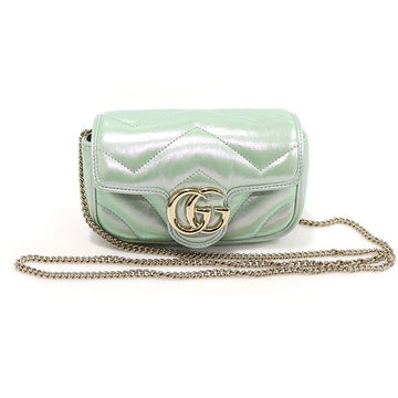 GUCCI ライトグリーン イリデッセント マトラッセ シェブロン GG マーモント スーパーミニ チェーン クロスバッグ 153853617