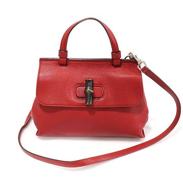 Gucci Red Leather Bamboo Daily Small Top Handle 2WAY 370831 153853642