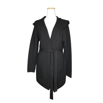 MAXMARA Schwarzer gestrickter Gürtel-Hoodie-Wickelmantel 55 153857754