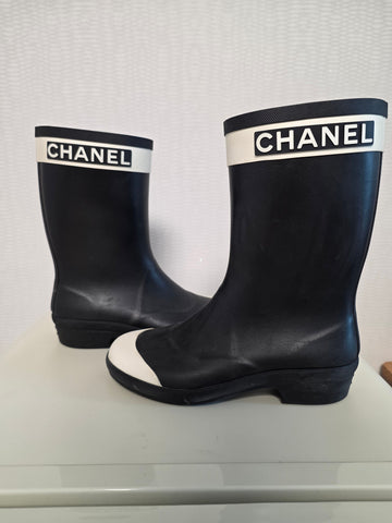 CHANEL Color Block Rain Boots Women Black 37 153859656