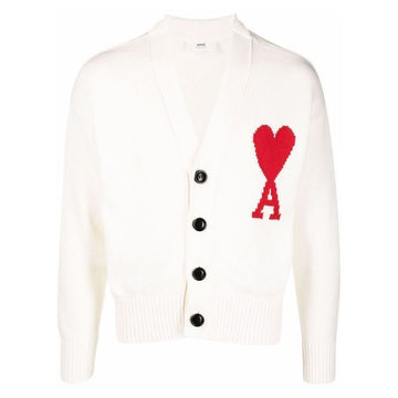 AMI Big Heart Logo Cardigan White E22UKC003 016 102 31646269