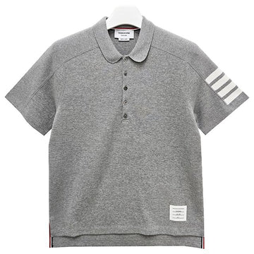 Thom Browne Diagonal Stripe 4 Bar Cotton Pique Polo Shirt Light Gray 153254602