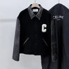 CELINE 25FW C Logo Teddy Varsity Jacke Schwarz 153905086 [P]