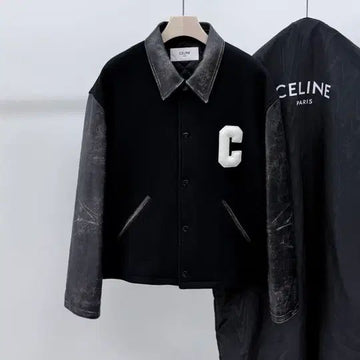 CELINE 25FW C Logo Teddy Varsity Jacke Schwarz 153905086