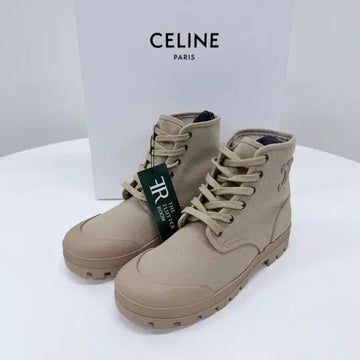 Celine Patapan Canvas Lace-Up Boots Sand Beige 153905242