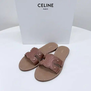 CELINE トリオペ カーフスキン ミュール サンダル スリッパ ブラウン 260 153905288