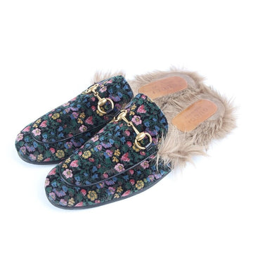 GUCCI ホースビット プリンセス ファー ブローファー サンダル ブラック 9.5 153953566