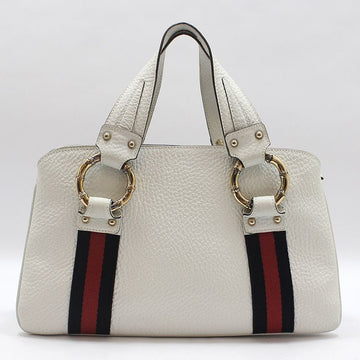 GUCCI ホワイトレザーゴールドトーンバンブー装飾トートバッグ 131324 153961081