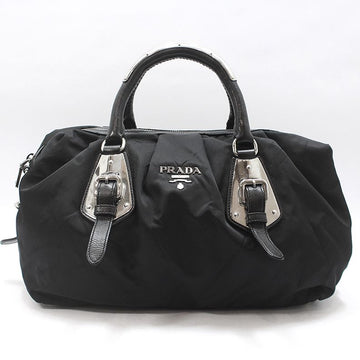 PRADA BL0416 ブラックファブリック ポコノ ナイロン シルバートートバッグ 153961107