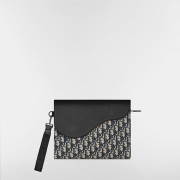 Dior Saddle A5 Triangle Pouch - Beige & Black Oblique Jacquard, Black Grain Calfskin 153974283