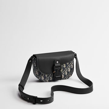 DIOR サドルミニフラップメッセンジャーバッグ - ベージュ & ブラックオブリークジャカード、ブラックグレインカーフレザー 153974287