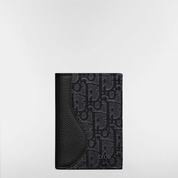 DIOR Saddle 2-fach Kartenetui - Schwarzes, genarbt Kalbsleder & silberfarbener, metallischer Oblique Jacquard Mosaik 153974318