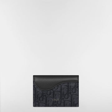 DIOR Saddle Visitenkartenetui - schwarzes geprägtes Kalbleder und schwarzes Oblique Jacquard 153974342