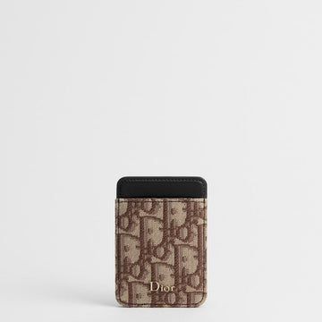 DIOR Magnetische Kartenetui - Braun Oblique Jacquard & Schwarz Glattes Kalbsleder 153974350