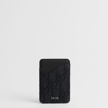 Dior Saddle Magnetic Card Holder - Black Grain Calf Leather Marquetry & Black Oblique Jacquard 153974351