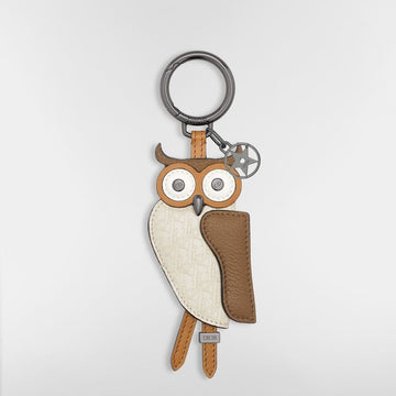 DIOR サドルフクロウキーチェーン - ブラウンスムースカーフレザー＆ディープブラウングレインカーフレザー、ベージュオブリークマイクロカーフレザー 153974370