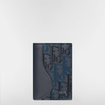 DIOR Saddle 2-fach Kartenetui - tiefblaues Rindsleder & tiefblaue Oblique Trio Jacquard Mosaik 153974374