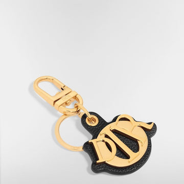 Dior Charm Keyring - Black Grain Calfskin & Gold Finish Brass 153974378