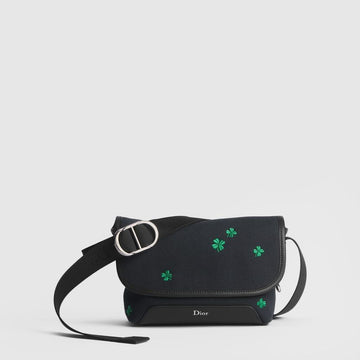 Dior Jet Flap Strap Bag Mini - Black Canvas & Clover Embroidery 153974385