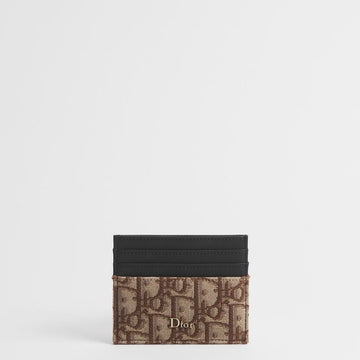 DIOR Kartenetui - Schwarzes Glattes Kalbsleder Marquetrie & Braun Oblique Jacquard 153974394