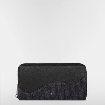 DIOR ジッパー長財布 - ブラックグレイン子牛レザーとブラックオブリークジャカード 153974419