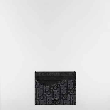 Dior Saddle Card Holder - Black Grained Calfskin & Silver Tone Metallic Oblique Jacquard Marquetry 153974427