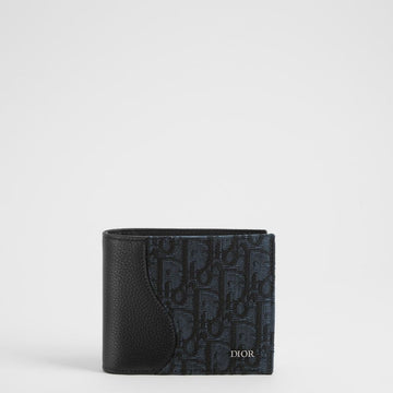 DIOR Saddle Geldbörse - Schwarzes, genarbtes Kalbleder und schwarzes Oblique Jacquard 153974446