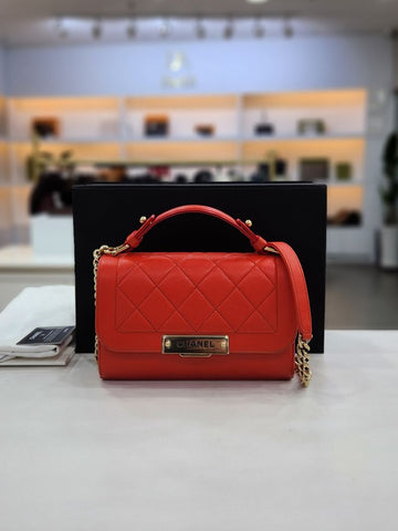 CHANEL Click Label Top Handle Small Red Crossbody Bag 23 Series A93701 153986447