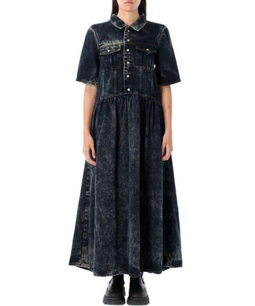 GANNI Schwarzes gewaschenes Denim-Kleid J1757 055 151057177