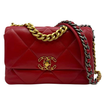 CHANEL 19 ミディアムラムスキンスモールフラップバッグレッド AS1160 154023461