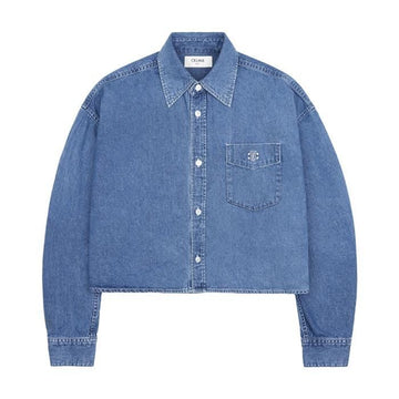 Celine Triopee Patch Pocket Denim Crop Shirt 153891622