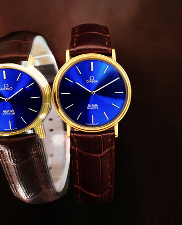 OMEGA レアなデビルクォーツブルーダイヤルユニセックスレザーボ watch 153449656