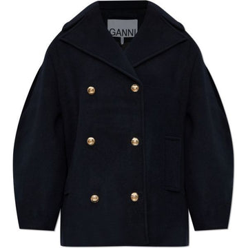 GANNI 25FW ダークブルーウールオーバーサイズミディピーコート (W0803 683) 149907436