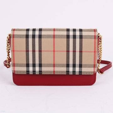 BURBERRY ヴィンテージチェック レッド ミニ チェーン ショルダーバッグ 154054208
