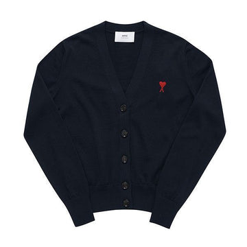 AMI Cardigan Small Heart Logo V-Neck 136080115