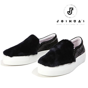 Joshua Sanders Glitter Leather Fur Trimmed Slippers 154067627