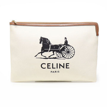 Celine Natural Cotton Canvas Tan Calfskin Large Clutch / 10B802DCN.02NT 154071861