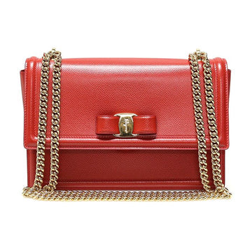 Salvatore Ferragamo Red Embossed Calfskin Gold-Plated Vara Ginny Medium Flap Crossbody Bag / 21 G462 154071986