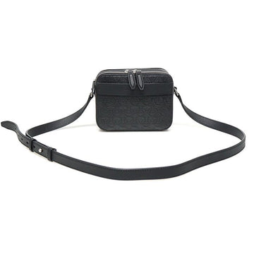 SALVATORE FERRAGAMO Schwarze gehämmerte Kalbsleder Gancini Logo Umhängetasche / 24-0410 745702 154072213