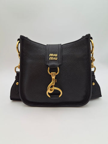MIU MIU スナップフックレザーショルダーバッグ ブラック(5BC122) 154122154