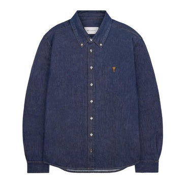 AMI Light Denim Button Down Shirt 152927298