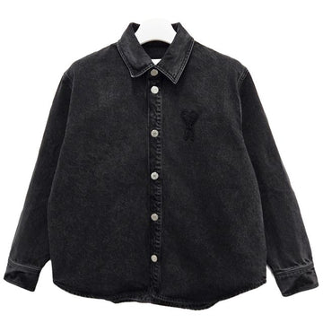 AMI Heart Crochet Logo Patch Cotton Friend Overshirt Jacket Used Black (UJK897 DE0124 031) 154126970