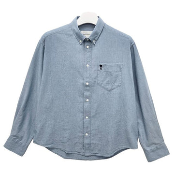 AMI Heart Logo Boxy Long Sleeve Shirt Blue Cashmere 154126978